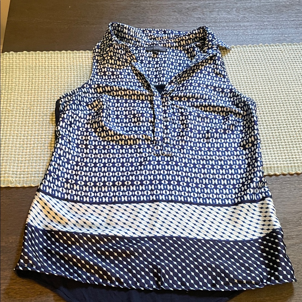 The Limited Navy and White Geometric Blouse